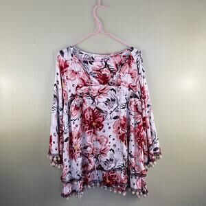 Soft Surroundings floral bell sleeve split neck blouse